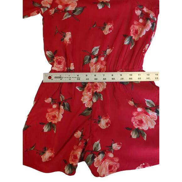 Abercrombie Kids Red Floral One-Piece Romper Long Sleeve Size 11/12 - Picture 9 of 10